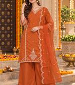 Women's roman silk kurti set with organza dupatta – elegant ethnic wear