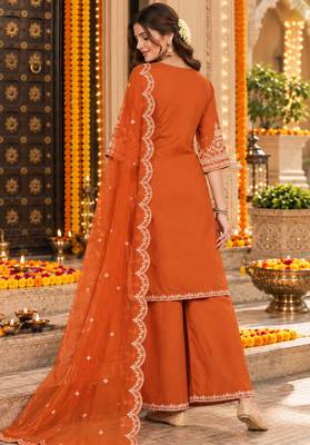 Women's roman silk kurti set with organza dupatta – elegant ethnic wear 3