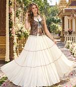Off White Cotton Readymade Navratri Lehenga Choli with Mirror & Embroidery Work