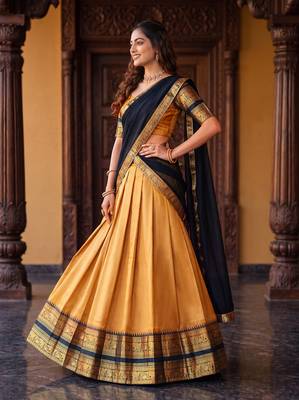 Tradition South Style Poly Cotton Half Saree 3