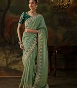 light teal viscose zari heavy embroidery sequince work designer  saree