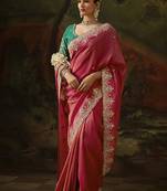 raspberry  viscose zari heavy embroidery sequince work designer  saree