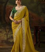 mustard viscose zari heavy embroidery sequince work designer  saree