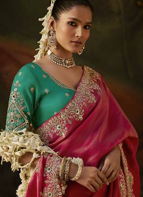 raspberry  viscose zari heavy embroidery sequince work designer  saree 2