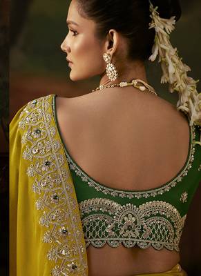 mustard viscose zari heavy embroidery sequince work designer  saree 2