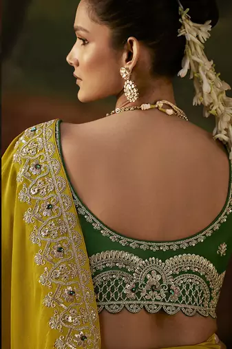 mustard viscose zari heavy embroidery sequince work designer  saree
