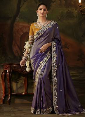 lavender viscose zari heavy embroidery sequince work designer  saree 1