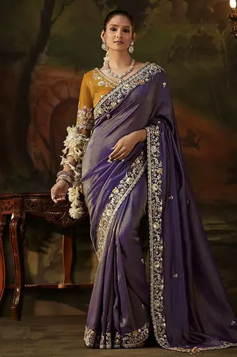 lavender viscose zari heavy embroidery sequince work designer  saree