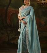 sky blue viscose zari heavy embroidery sequince work designer  saree