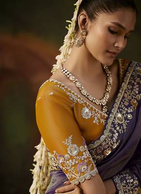 lavender viscose zari heavy embroidery sequince work designer  saree 2