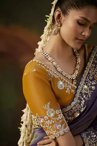 lavender viscose zari heavy embroidery sequince work designer  saree