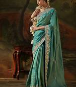 cyan viscose zari heavy embroidery sequince work designer  saree