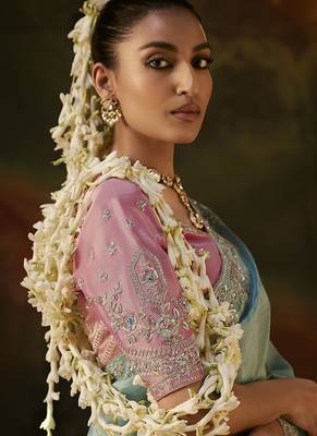 sky blue viscose zari heavy embroidery sequince work designer  saree 2