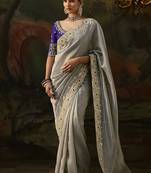 grey viscose zari heavy embroidery sequince work designer  saree