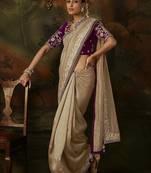 beige viscose zari heavy embroidery sequince work designer  saree