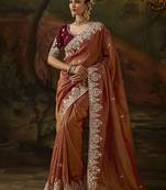 rust viscose zari heavy embroidery sequince work designer  saree