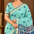 aqua blue floral muga cotton blend jamdani saree with blouse