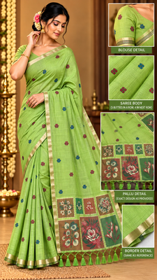green floral muga cotton blend jamdani saree with blouse 2