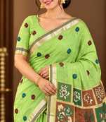 green floral muga cotton blend jamdani saree with blouse
