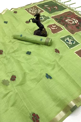 green floral muga cotton blend jamdani saree with blouse