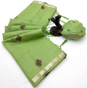 green floral muga cotton blend jamdani saree with blouse 5