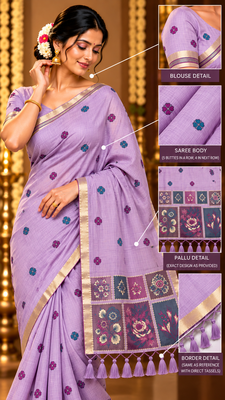 lavender floral muga cotton blend jamdani saree with blouse 2