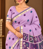lavender floral muga cotton blend jamdani saree with blouse