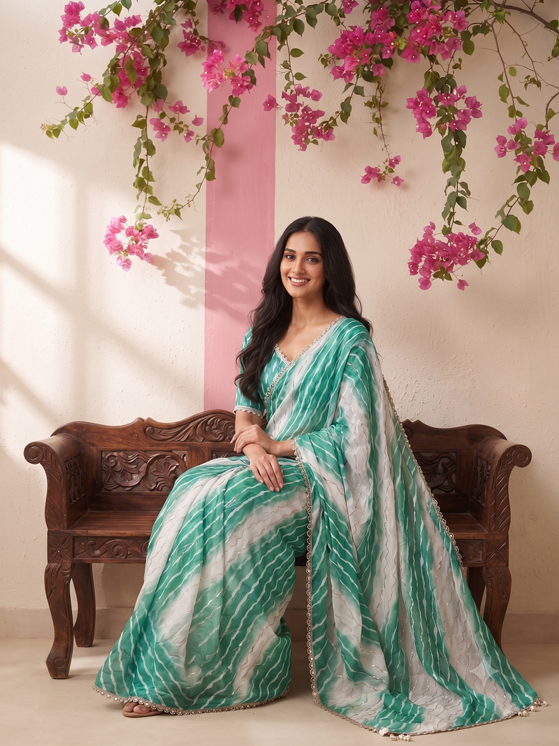 Green ombre party wear saree
