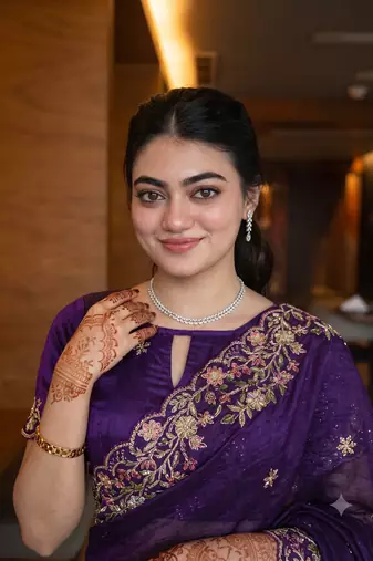 Beautiful purple cut work border fancy saree with embroidered blouse
