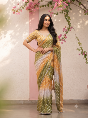 Mustard yellow ombre party wear saree 1