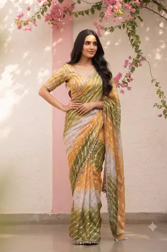 Mustard yellow ombre party wear saree
