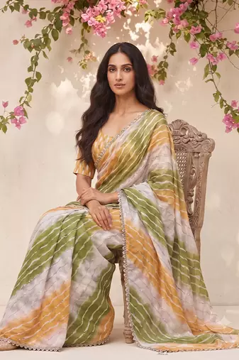 Mustard yellow ombre party wear saree
