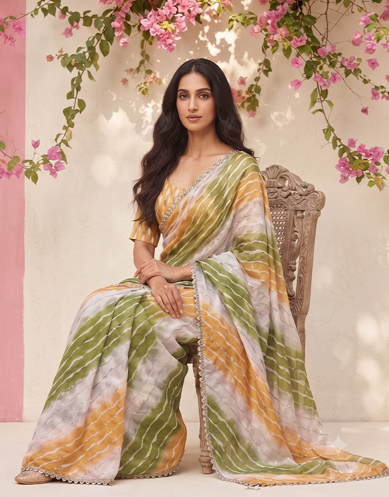Mustard yellow ombre party wear saree