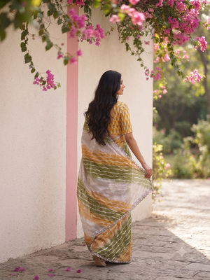 Mustard yellow ombre party wear saree 3
