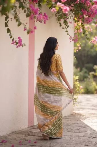 Mustard yellow ombre party wear saree