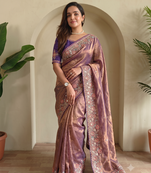 Woven design dual-tone party wear saree with cutwork embroidery detailing