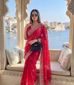 Heavy cord embroidery & sequins butti work traditional ethnic saree