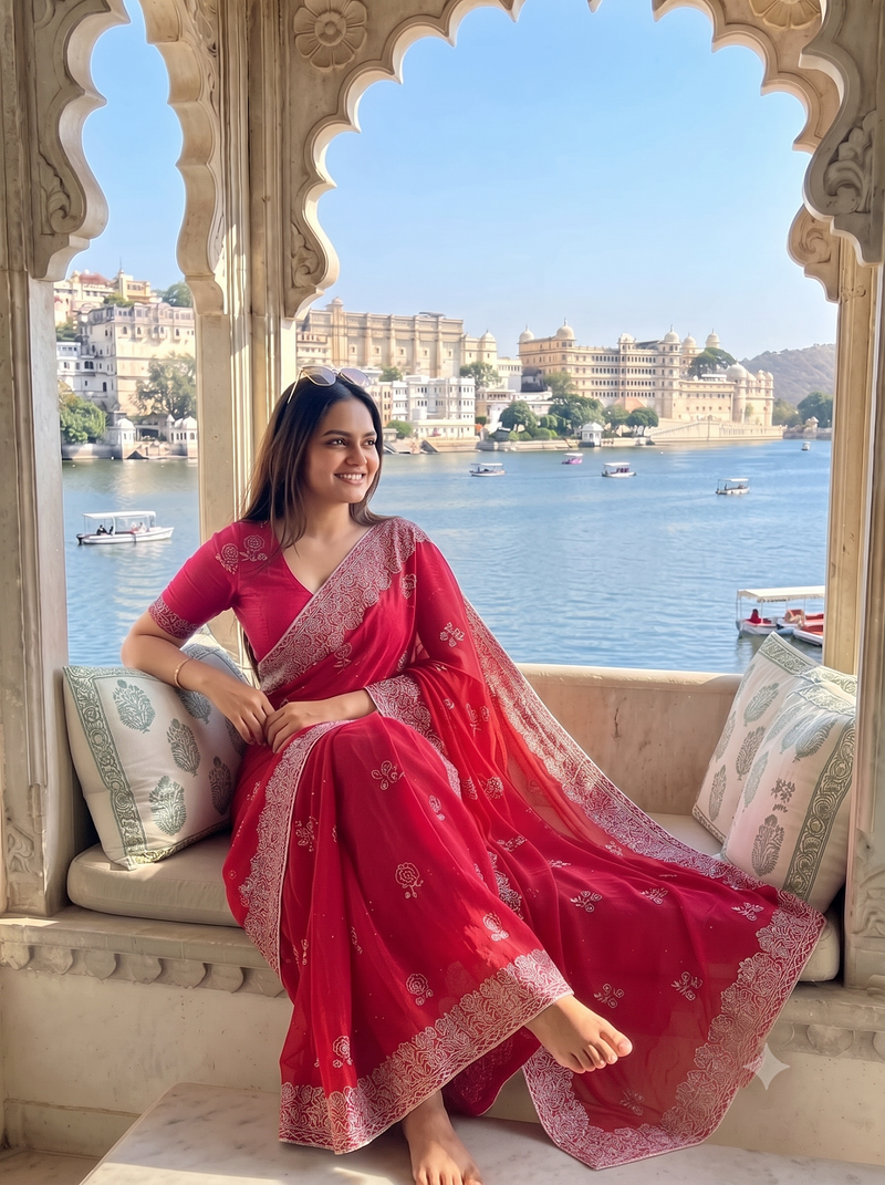 Heavy cord embroidery & sequins butti work traditional ethnic saree