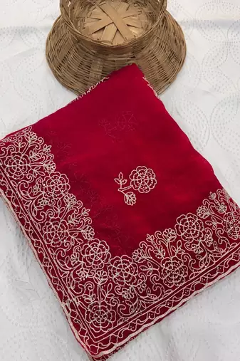 Heavy cord embroidery & sequins butti work traditional ethnic saree