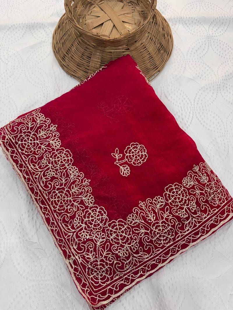 Heavy cord embroidery & sequins butti work traditional ethnic saree