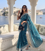 Heavy cord embroidery & sequins butti work traditional ethnic saree