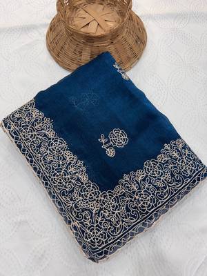 Heavy cord embroidery & sequins butti work traditional ethnic saree 4