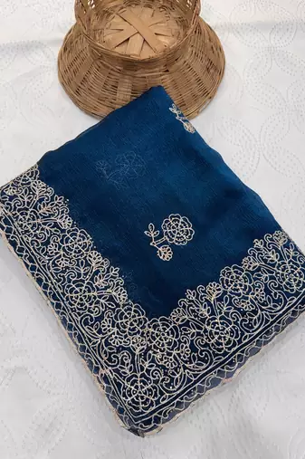 Heavy cord embroidery & sequins butti work traditional ethnic saree