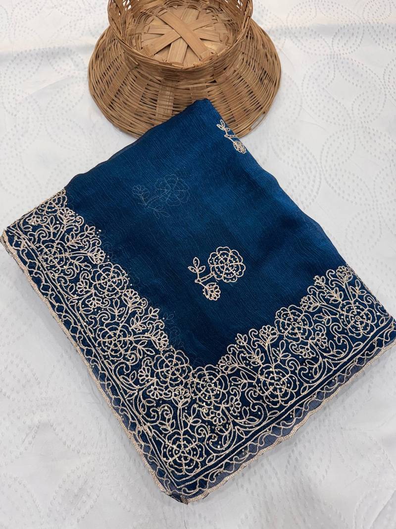 Heavy cord embroidery & sequins butti work traditional ethnic saree
