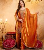 Orange embroidered kurta with ghaghra palazzo & dupatta set