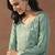 Pista green vichitra silk blend embroidered kurta pant dupatta set