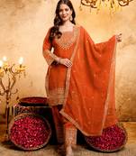 Orange embroidered kurta with salwar & dupatta set