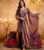 Wine embroidered kurta with ghaghra palazzo & dupatta set