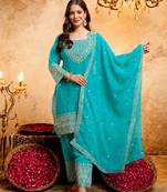 Sky blue embroidered kurta with salwar & dupatta set