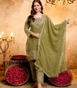 Mehendi embroidered kurta with salwar & dupatta set